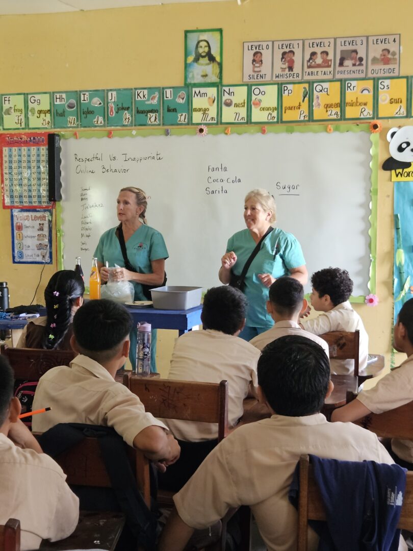 Kathy Horton and Julie Perkins showed the students just how much sugar is in soft drinks.