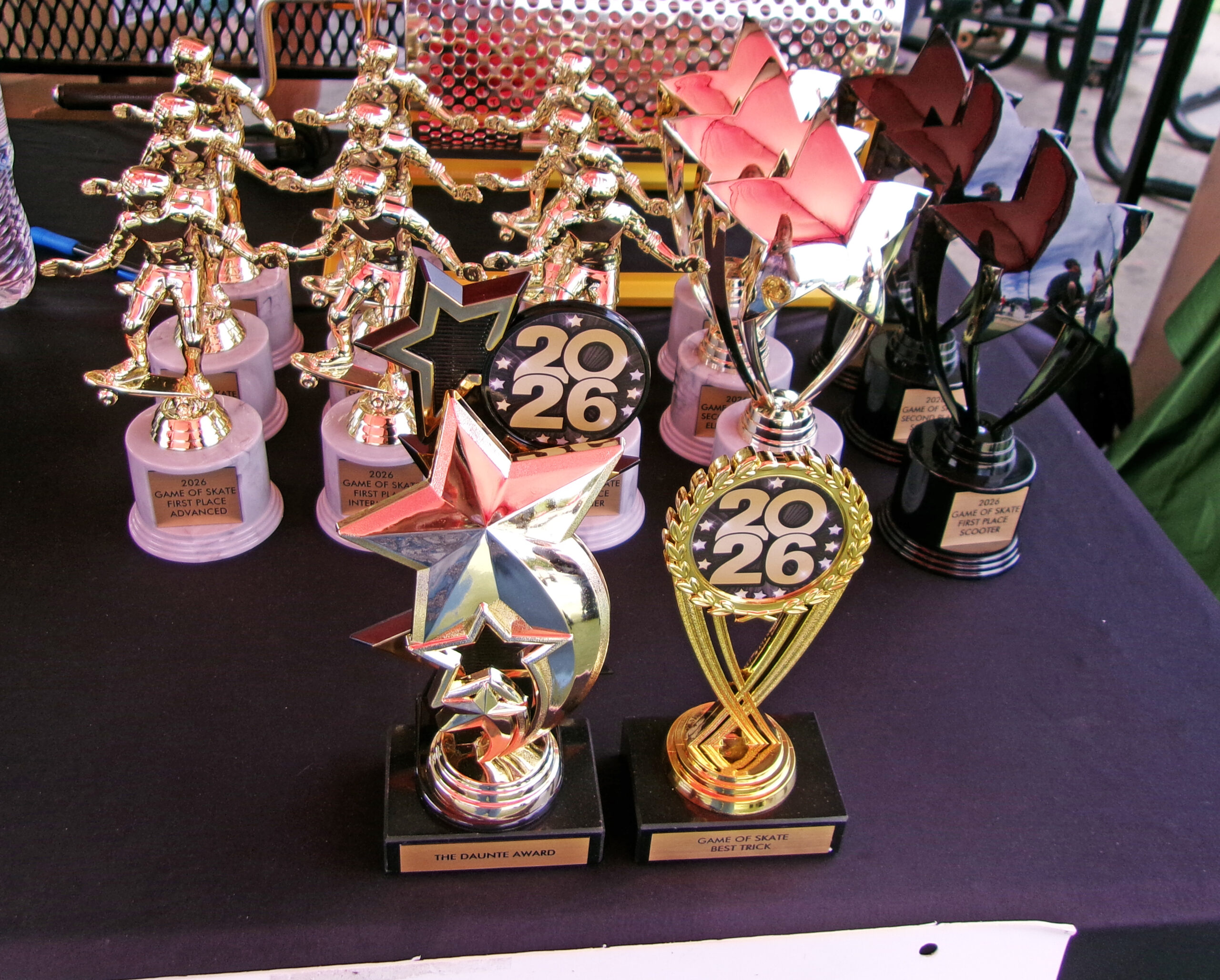 Adrianne, Lisa, Julia, Melissa and Adrianna from Glendora and Orange County enjoyed last year’s Brewfest at Tavern Bay Beach Club so much they couldn’t resist attending this year’s event. (Photos by Douglas W. Motley) Skating trophies. (Photos by Douglas W. Motley)